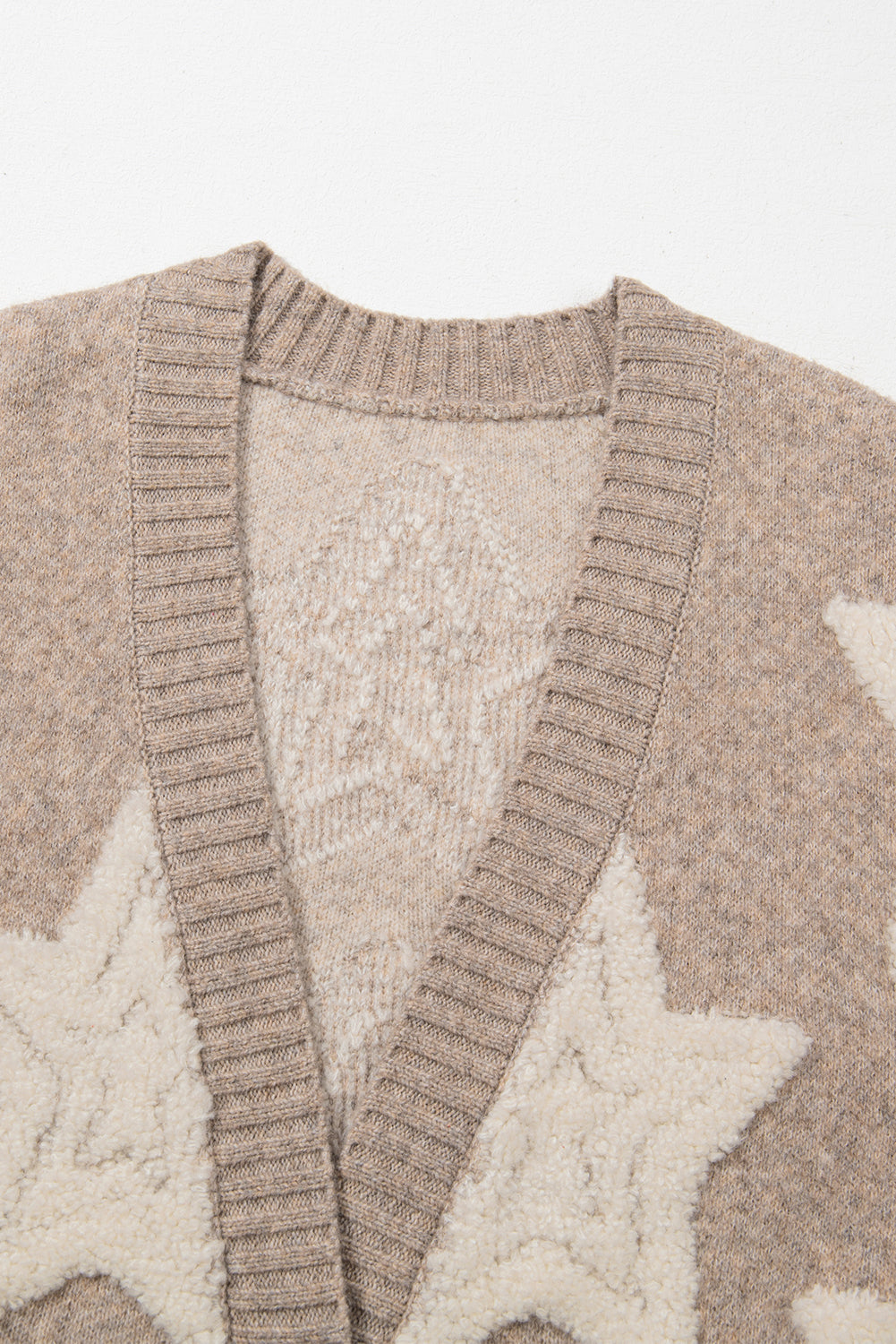 Khaki Sherpa Star Textured Sweater Cardigan