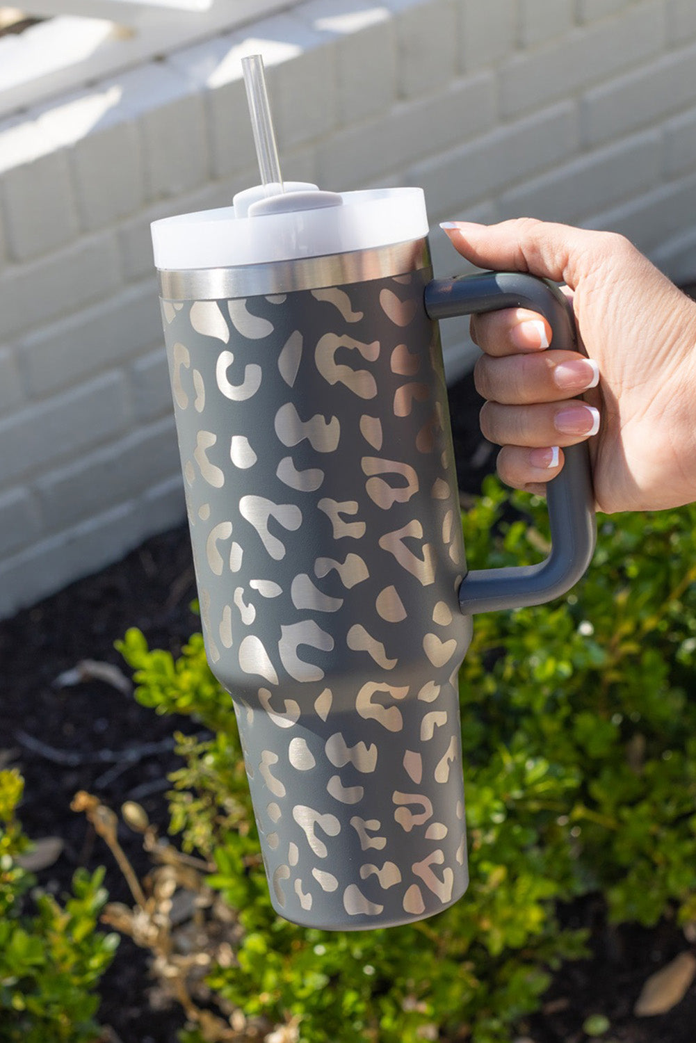 Gray Leopard Print Tumbler 40oz