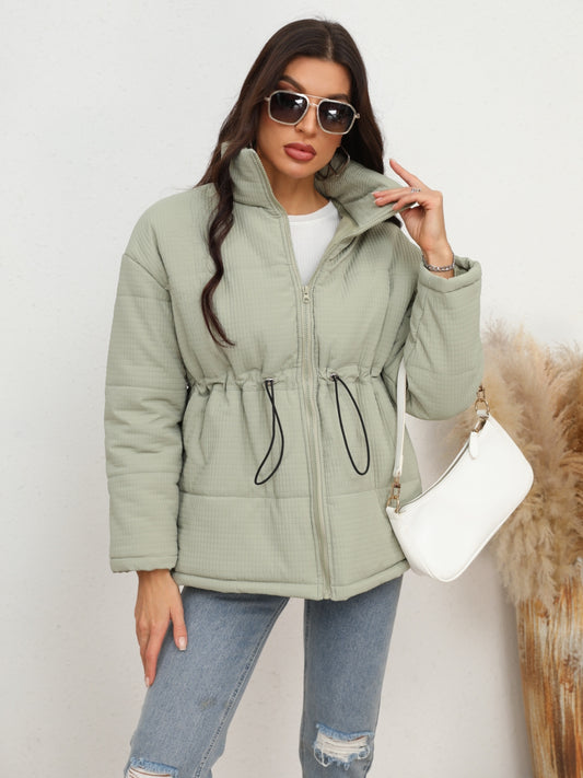 Drawstring Zip-Up Puffer Coat