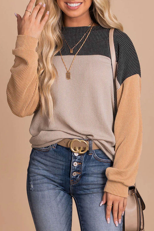 Color Block Ribbed Long Sleeve