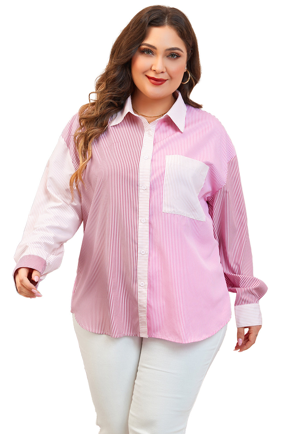 Plus Size Pink Colorblock Top