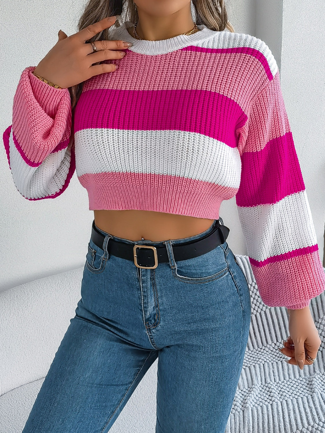 Colorblock Cropped Sweater