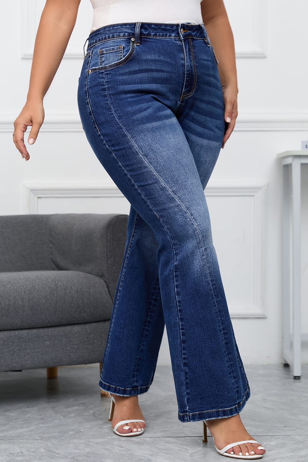 Plus Size Stitching Washed Flare Jeans