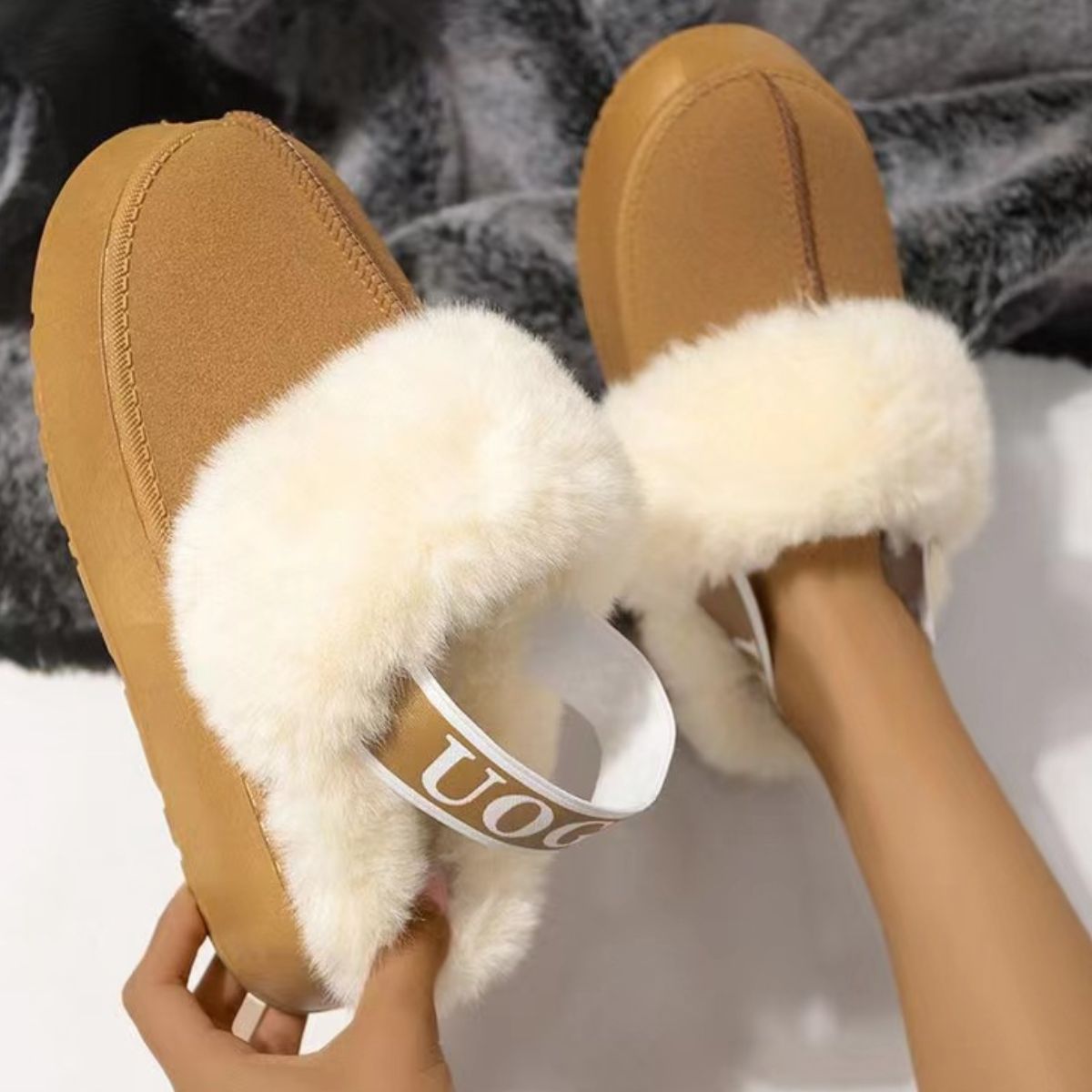 Plush Platform Slippers w/ Strap