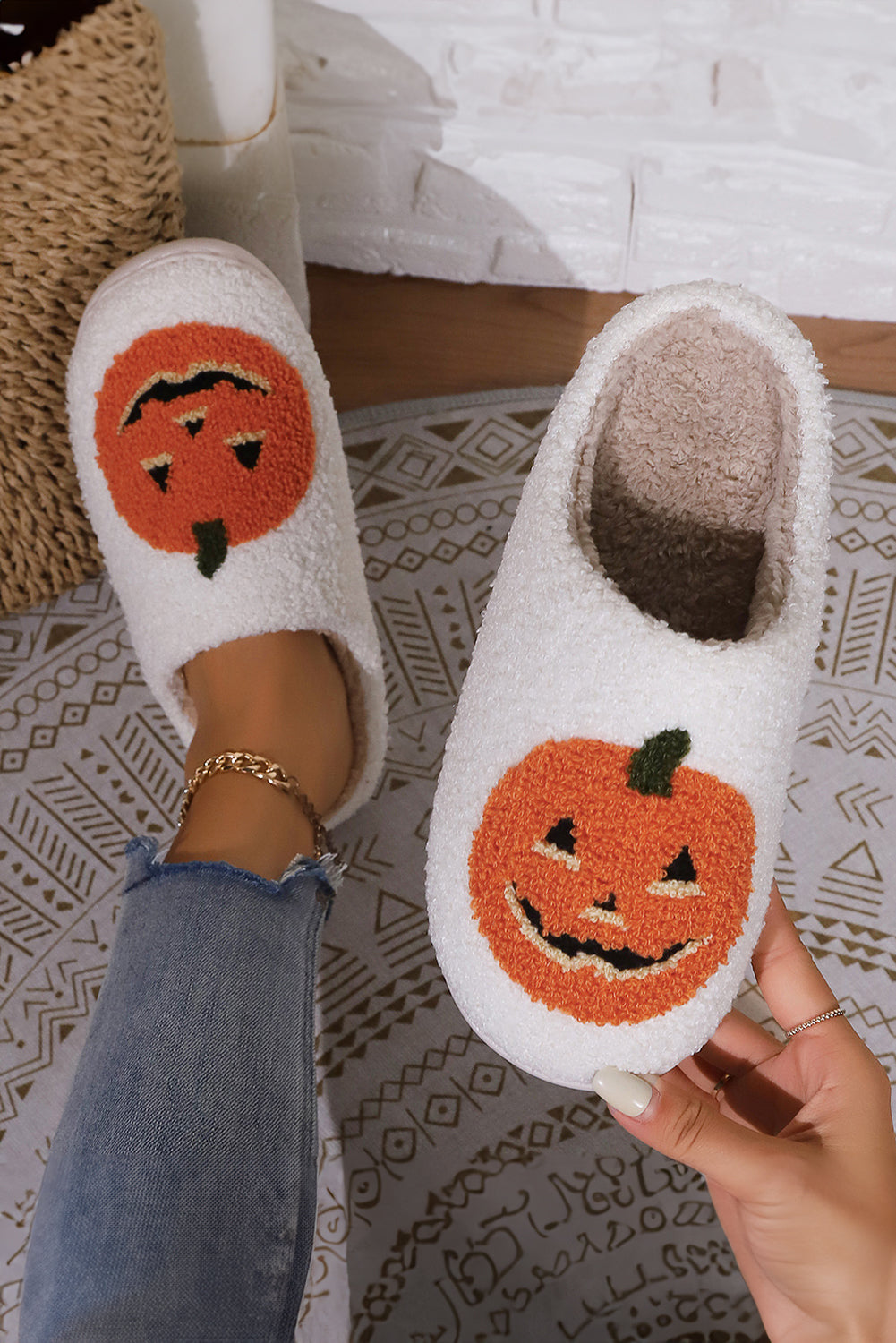 Halloween Pumpkin Plush Slippers