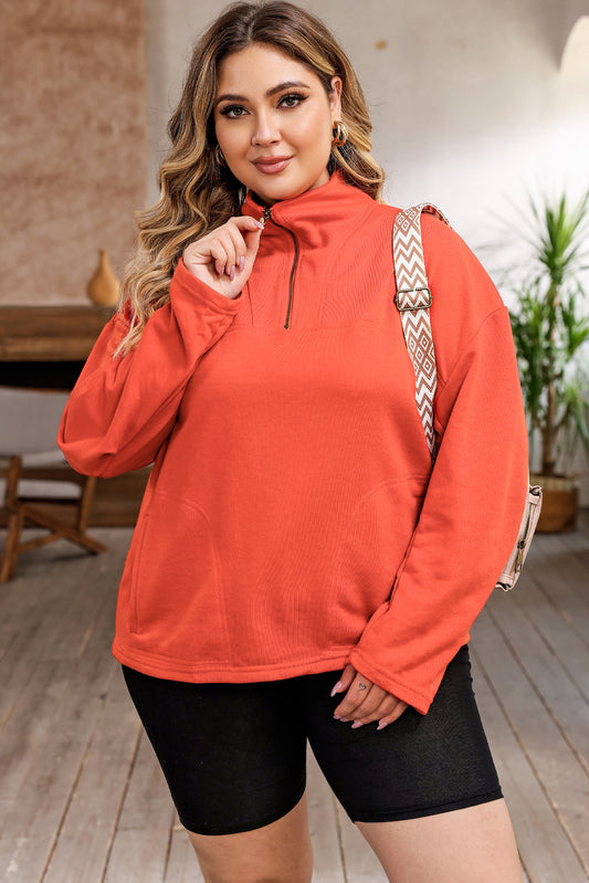 Plus Size Zipper Pocketed Sweatshirt