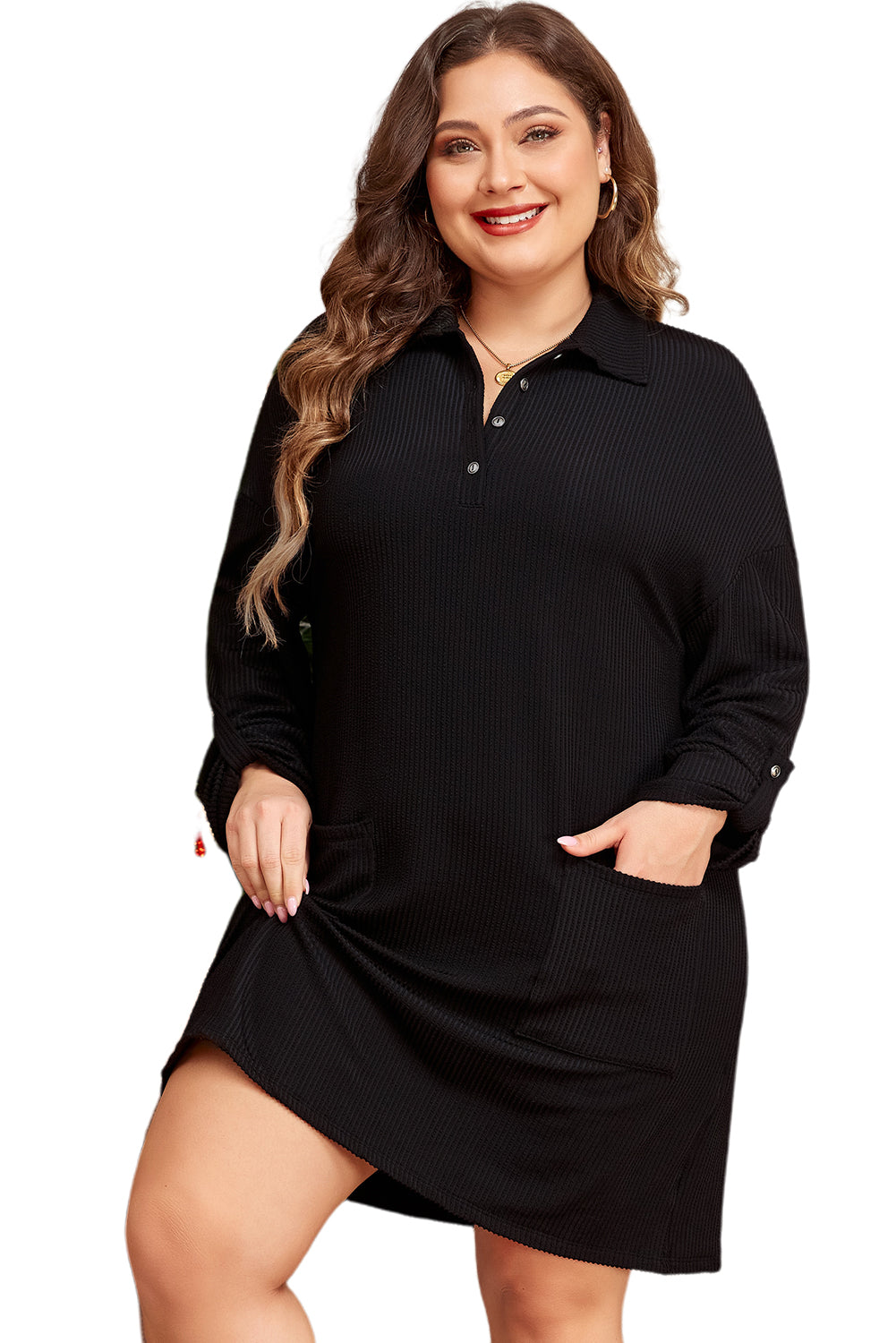 Plus Size Ribbed Knit Mini Dress