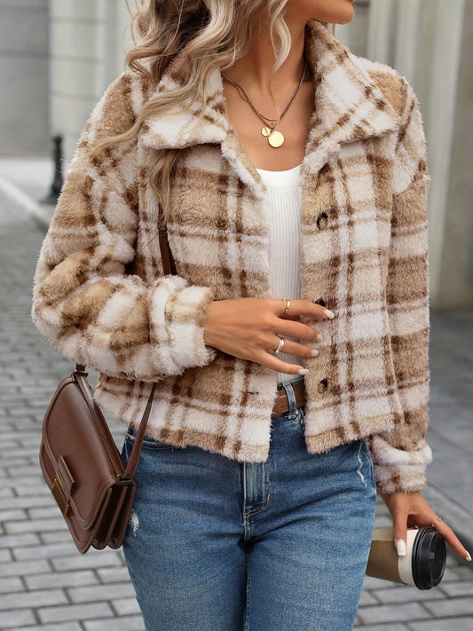 Plaid Button-Up Collared Jacket