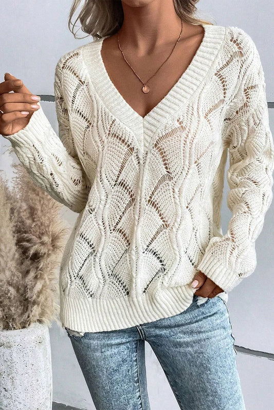 Openwork V-Neck Sweater