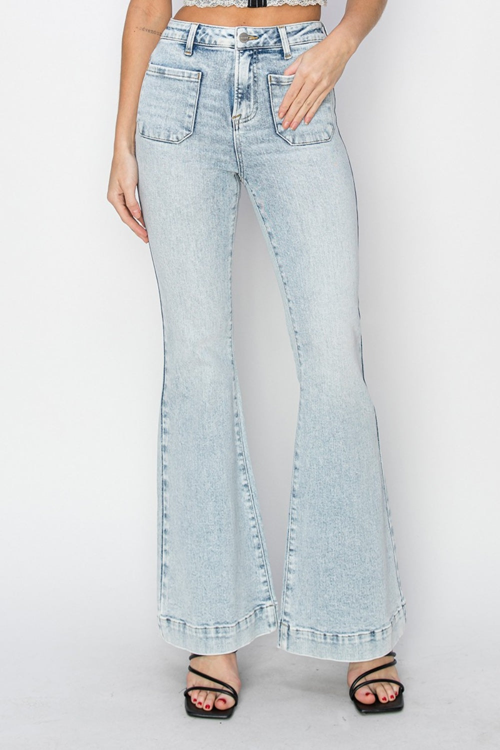 High Rise Front Pocket Flare Jeans