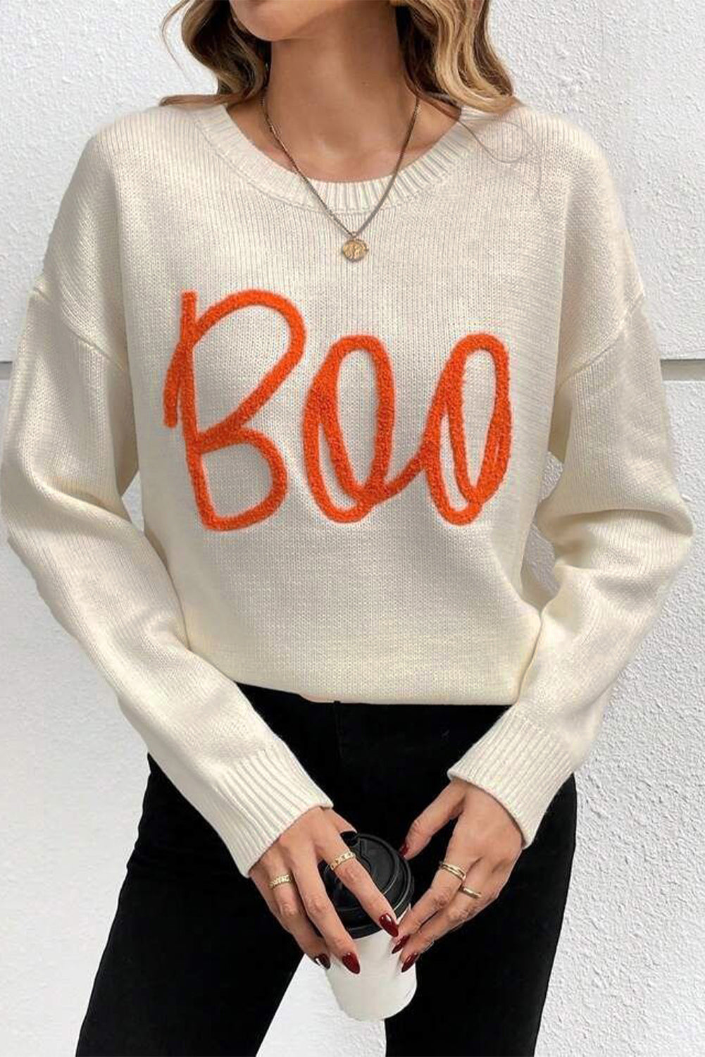 Apricot Boo Knitted Drop Shoulder Sweater