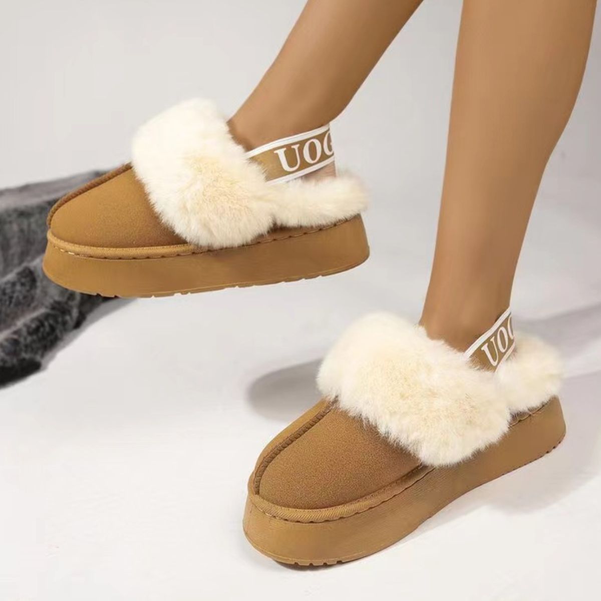 Plush Platform Slippers w/ Strap