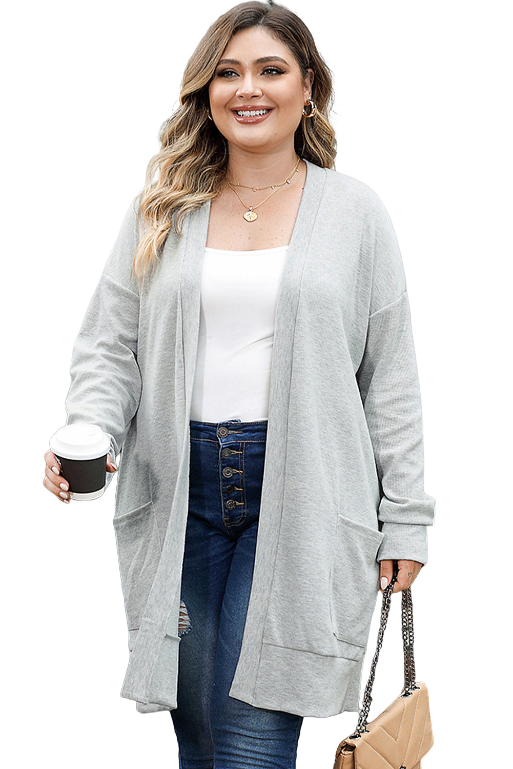 Plus Size Thermal Knit Cardigan