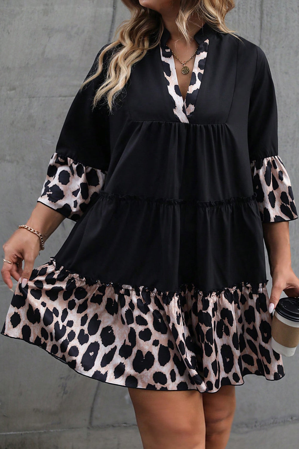 Plus Size Black-Leopard Ruffle Dress