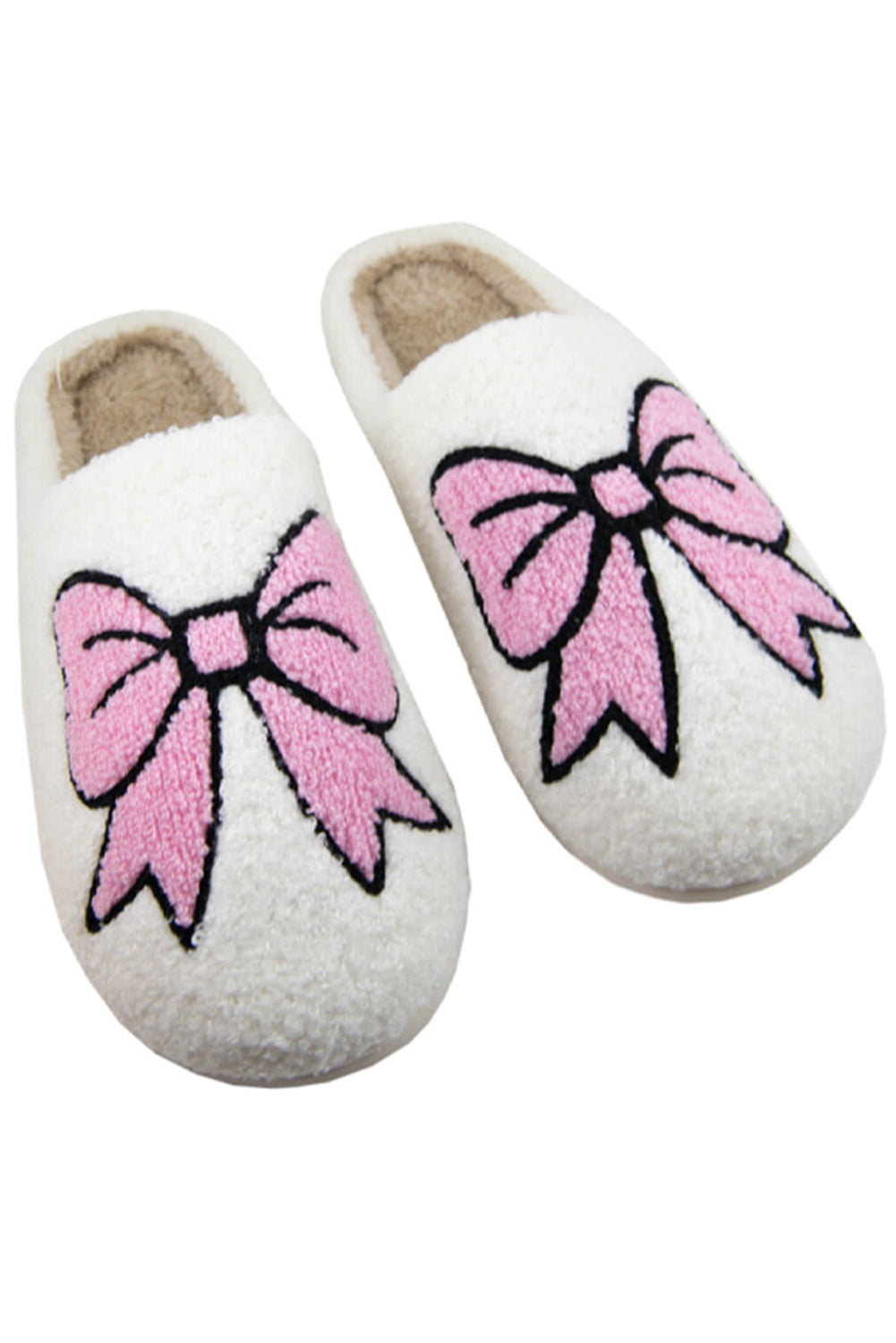 White Bowknot Fuzzy Slippers