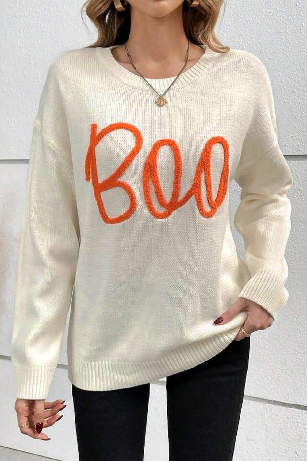 Apricot Boo Knitted Drop Shoulder Sweater