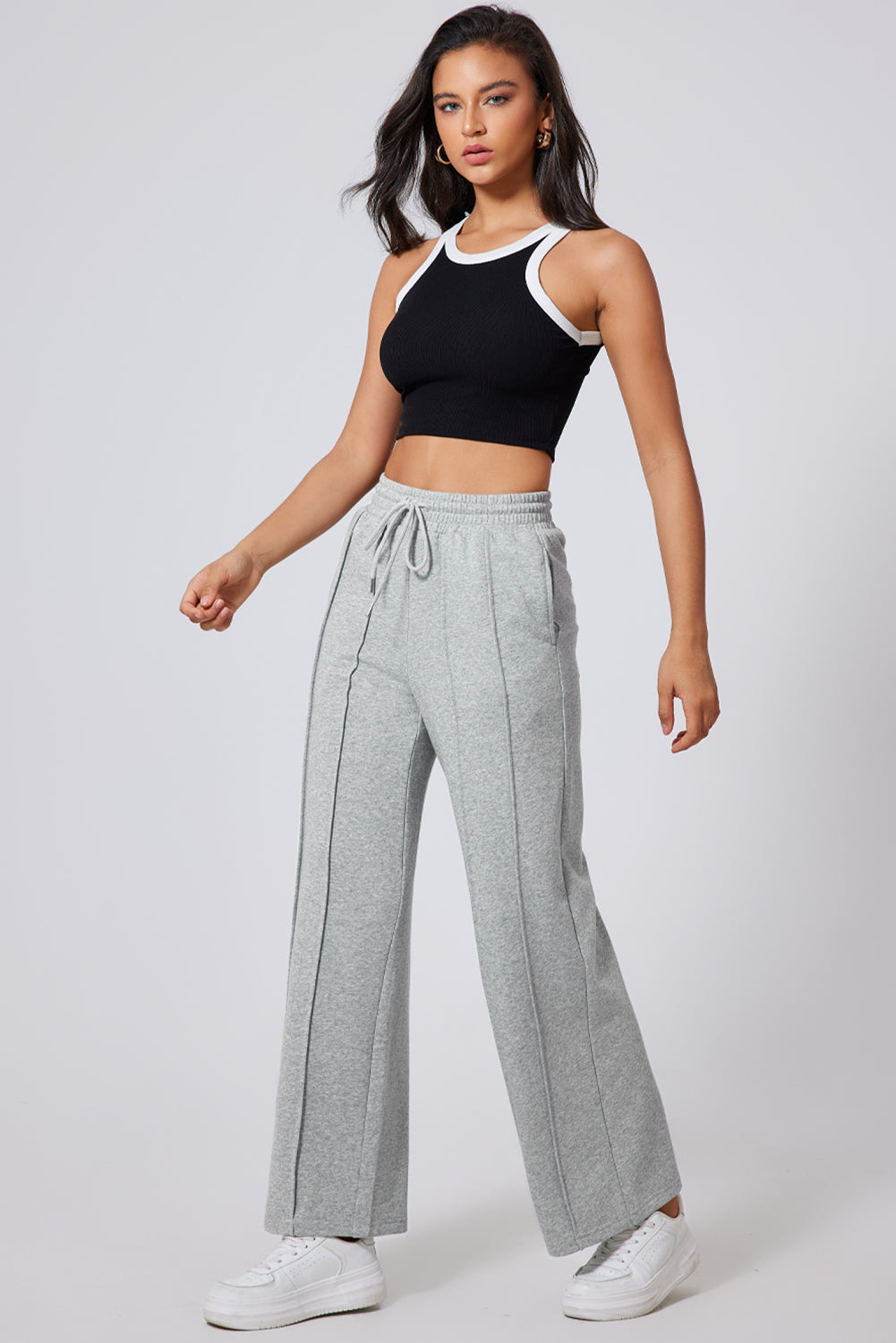 Seamed High Waist Wide Sweatpants