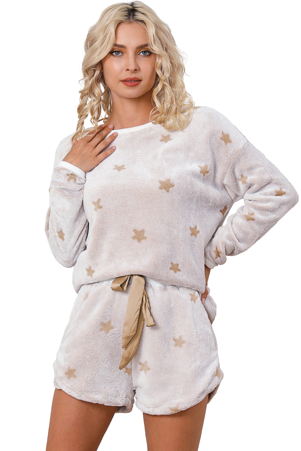 Plush Star Pattern Pullover & Shorts Lounge Set