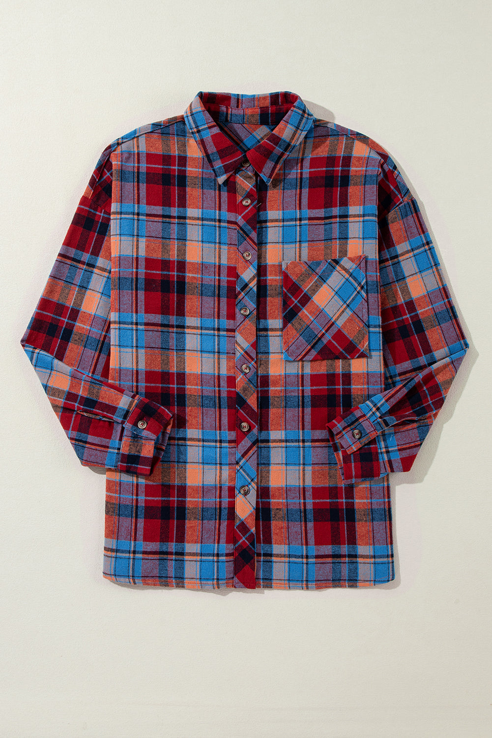 Red Plaid Print Loose Vintage Shirt Jacket