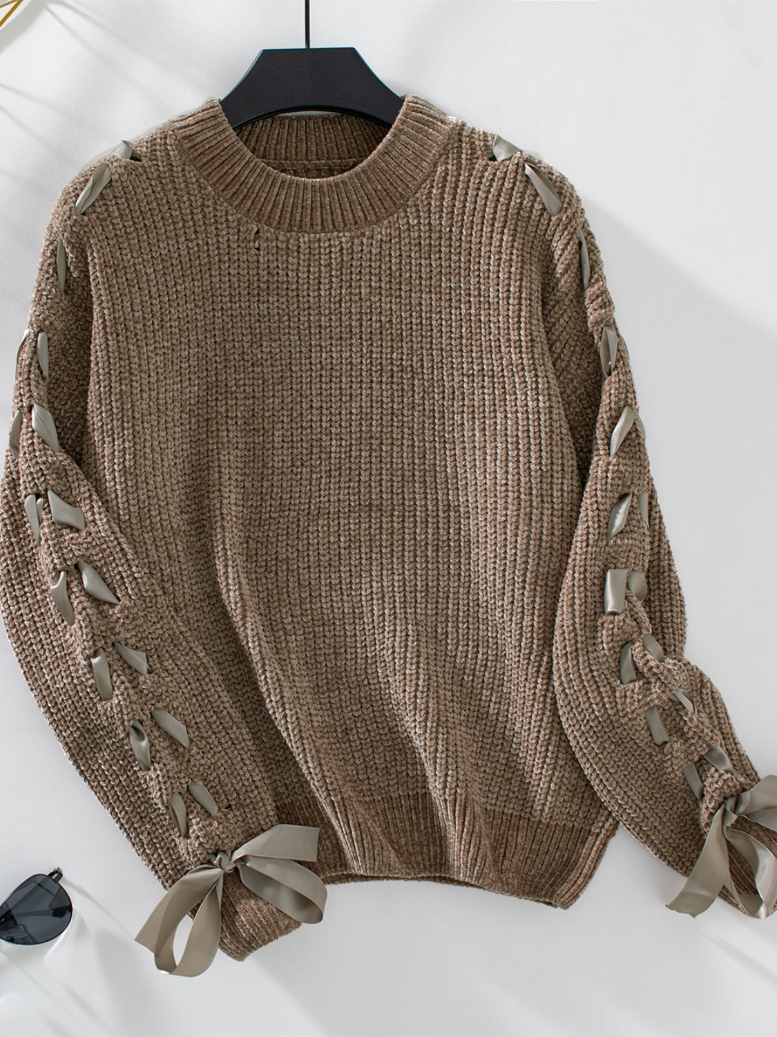 Lace-Up Round Neck Sweater