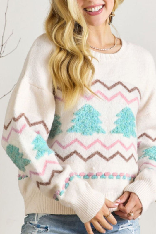 Christmas Tree Ribbed Hem Sweater