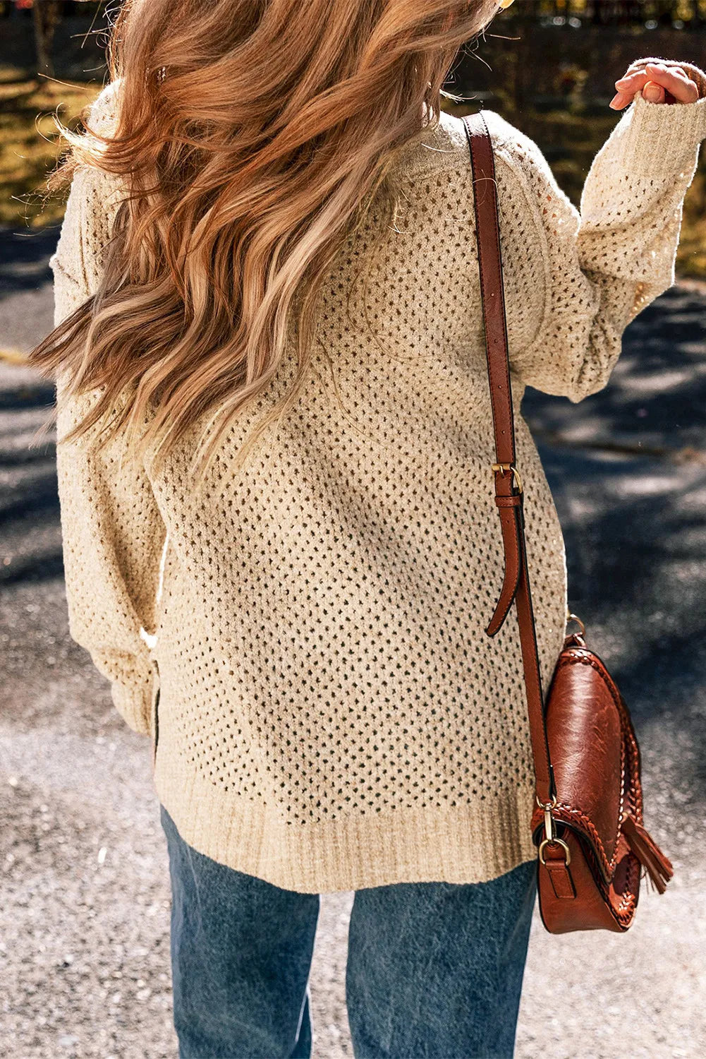 Openwork V-Neck Sweater