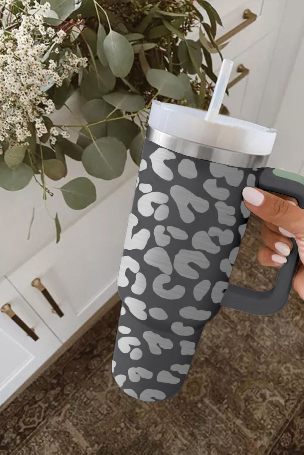 Gray Leopard Print Tumbler 40oz