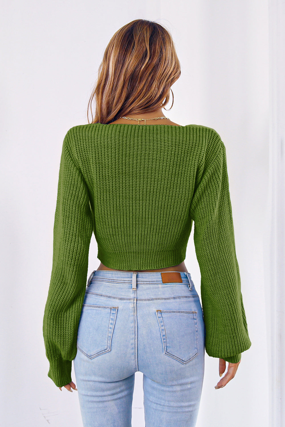 Bow V-Neck Cropped Sweater