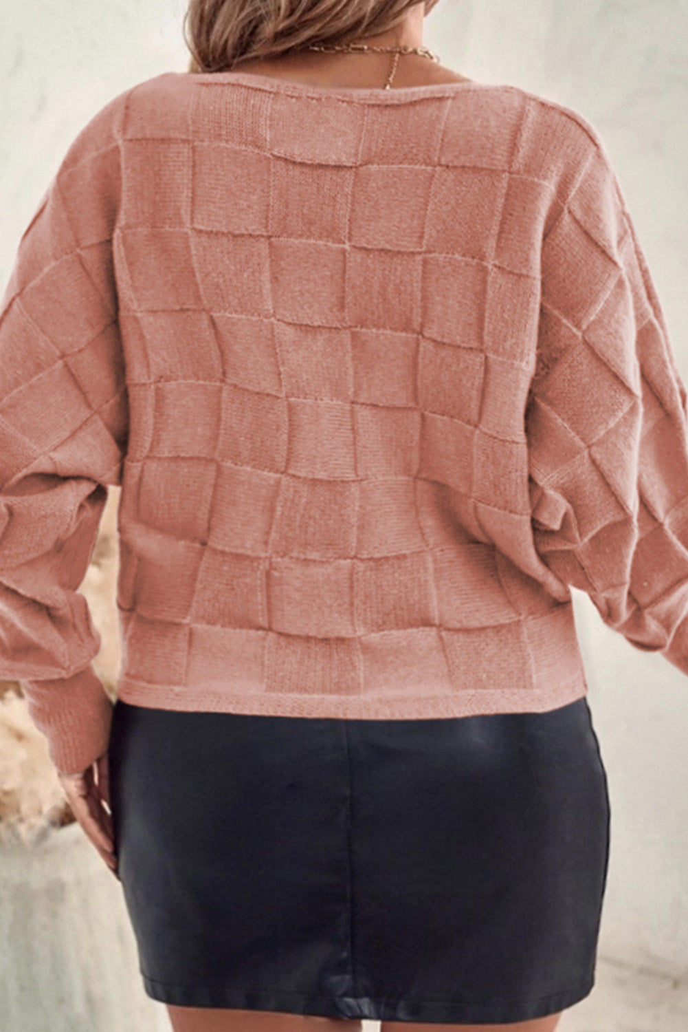 Plus Size Rose Tan Checkered Knit Sweater