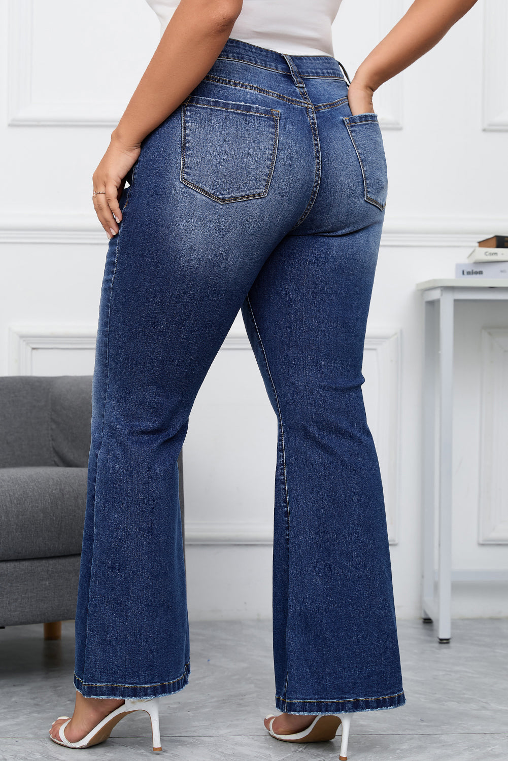 Plus Size Stitching Washed Flare Jeans