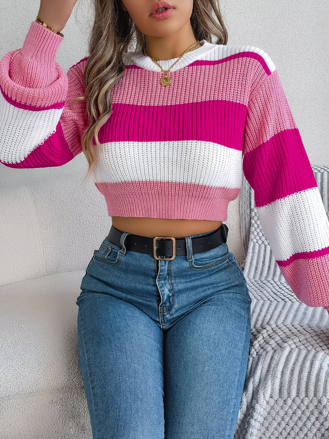 Colorblock Cropped Sweater