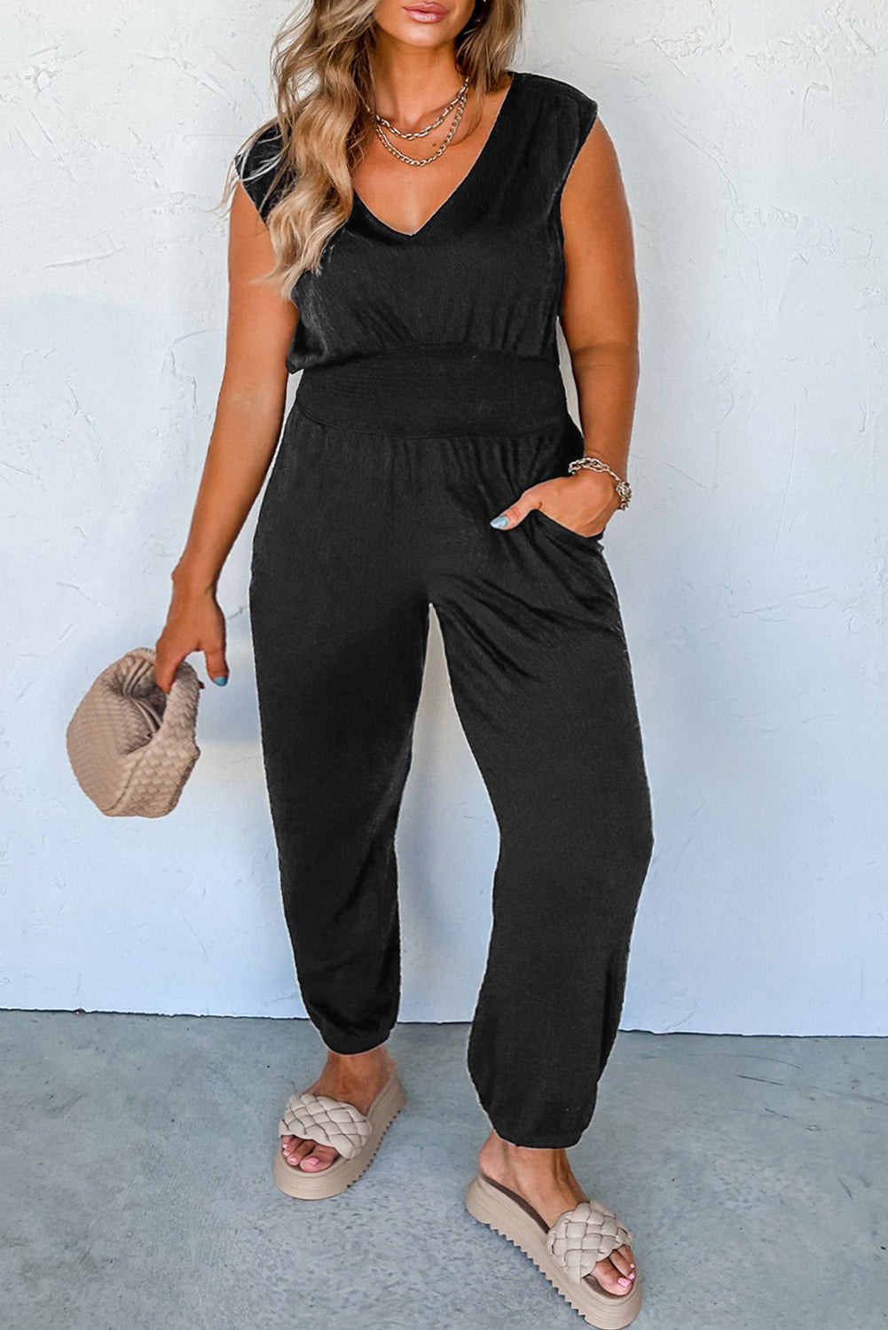 Plus Size Smocked Jumpsuit