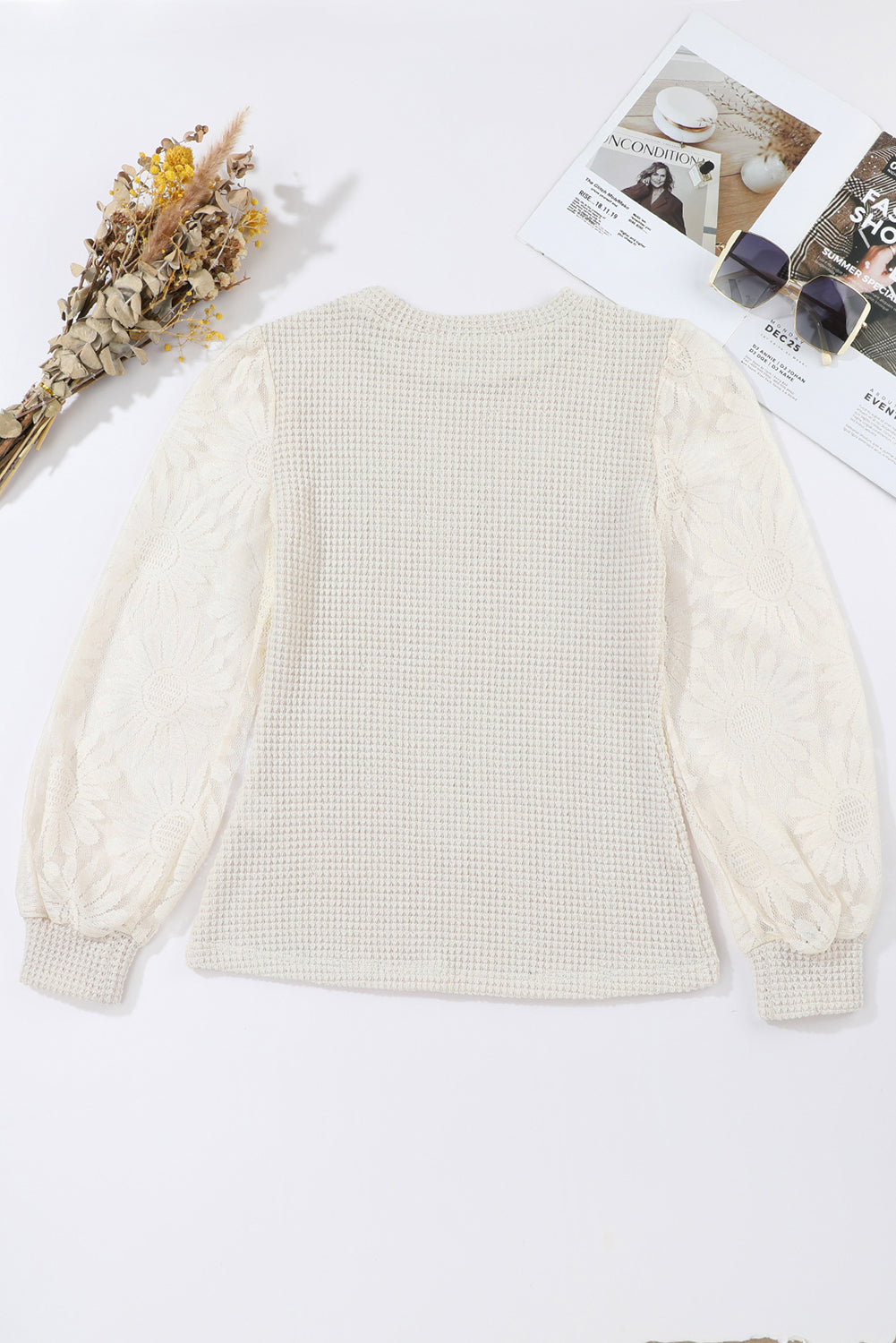 Sunflower Mesh Waffle Knit Top