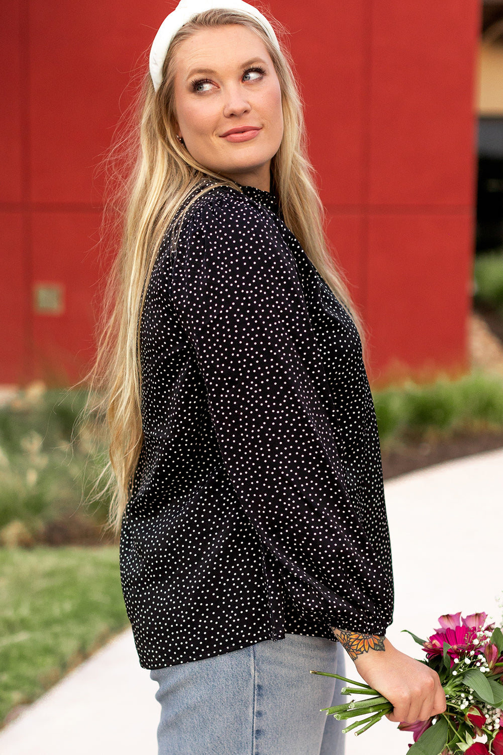 Plus Size Black Leopard Print Notch Blouse