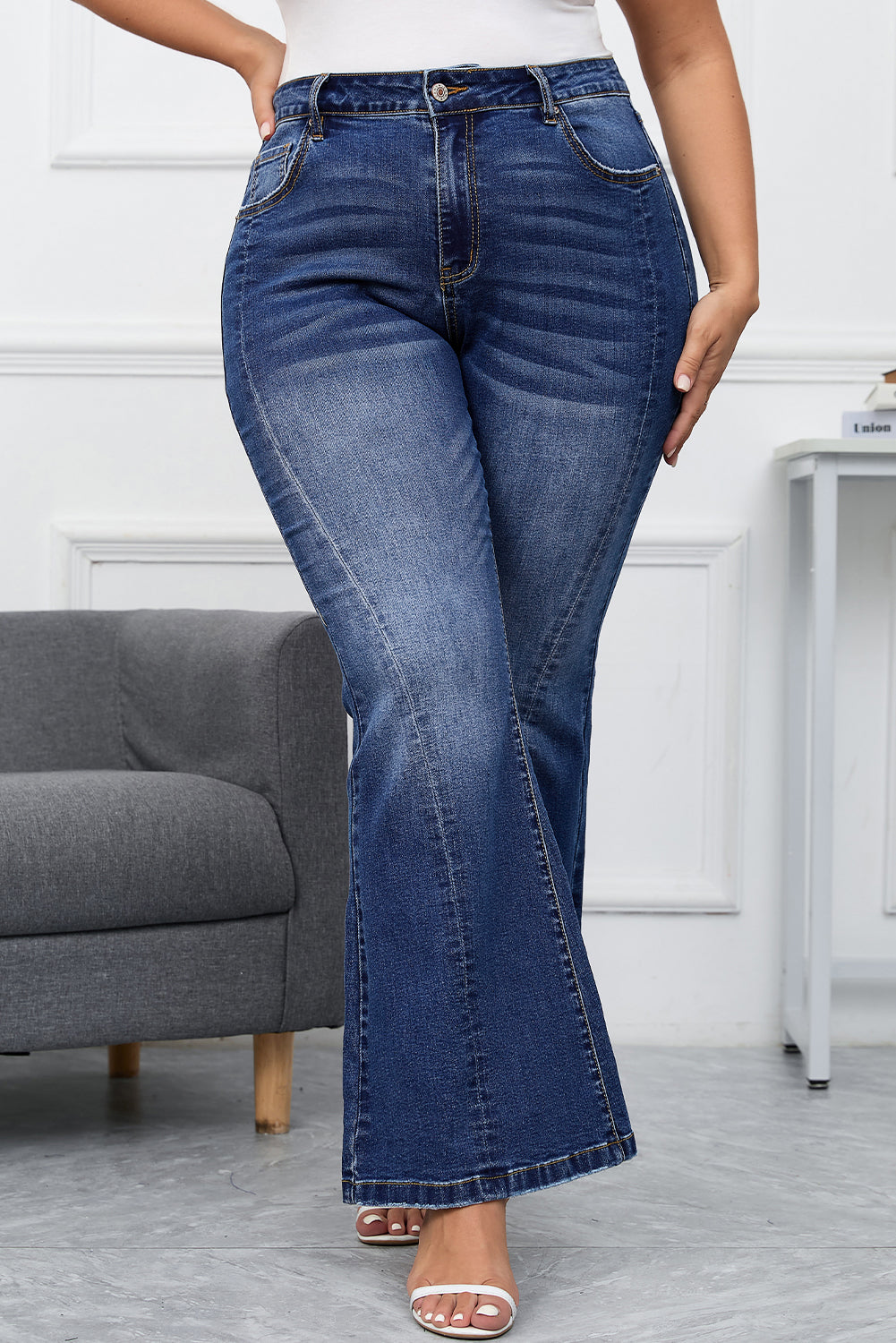 Plus Size Stitching Washed Flare Jeans