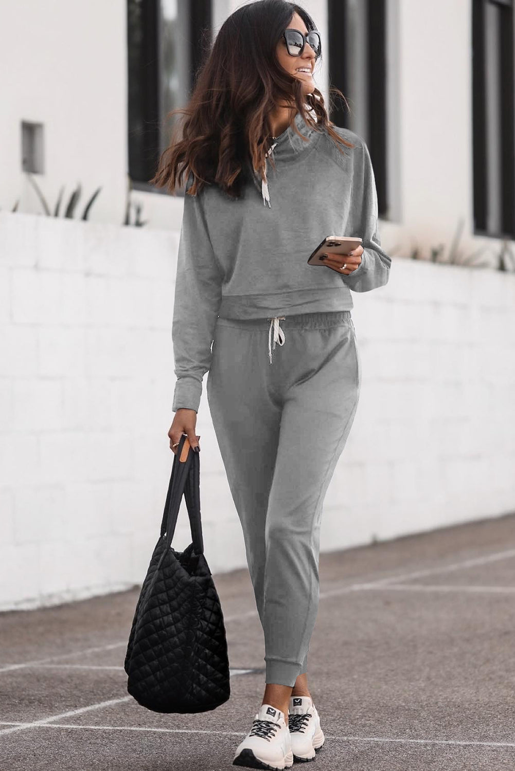 Drawstring Hoodie & High Waist Pants Set