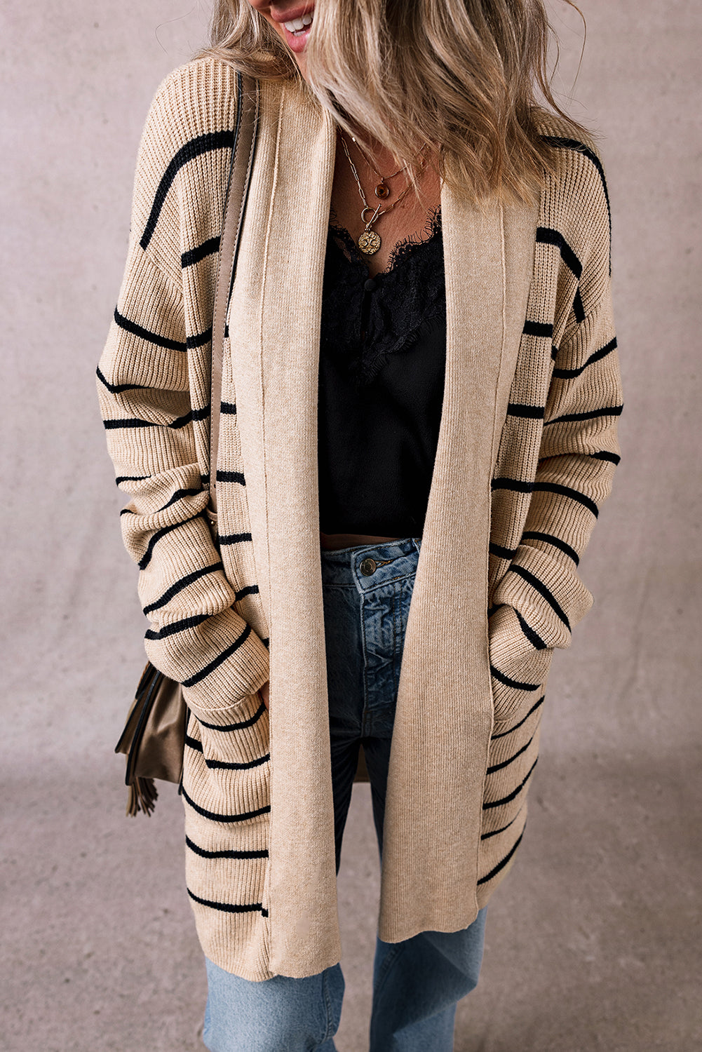 Stripe Shawl Cardigan with Pockets