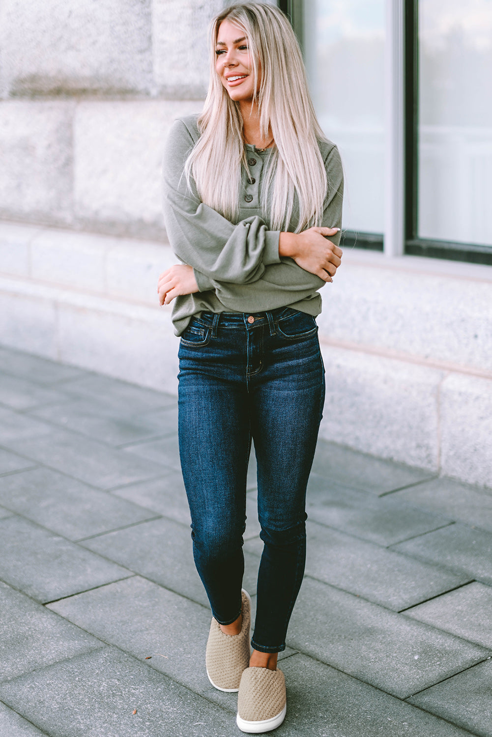 Pale Khaki Knitted Slippers