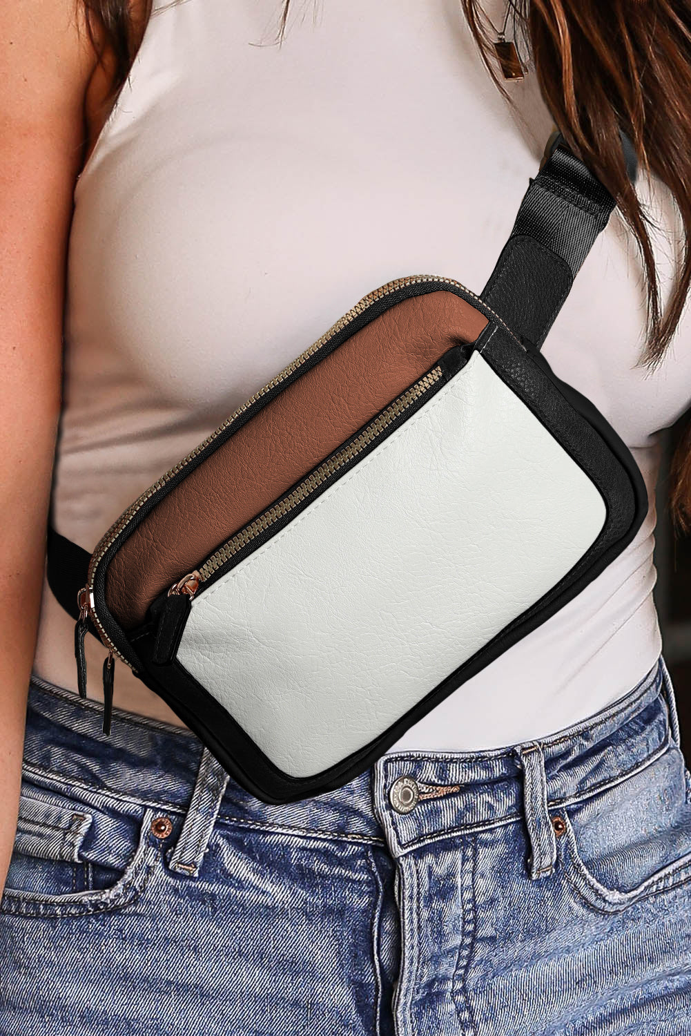 White Leather Colorblock Crossbody