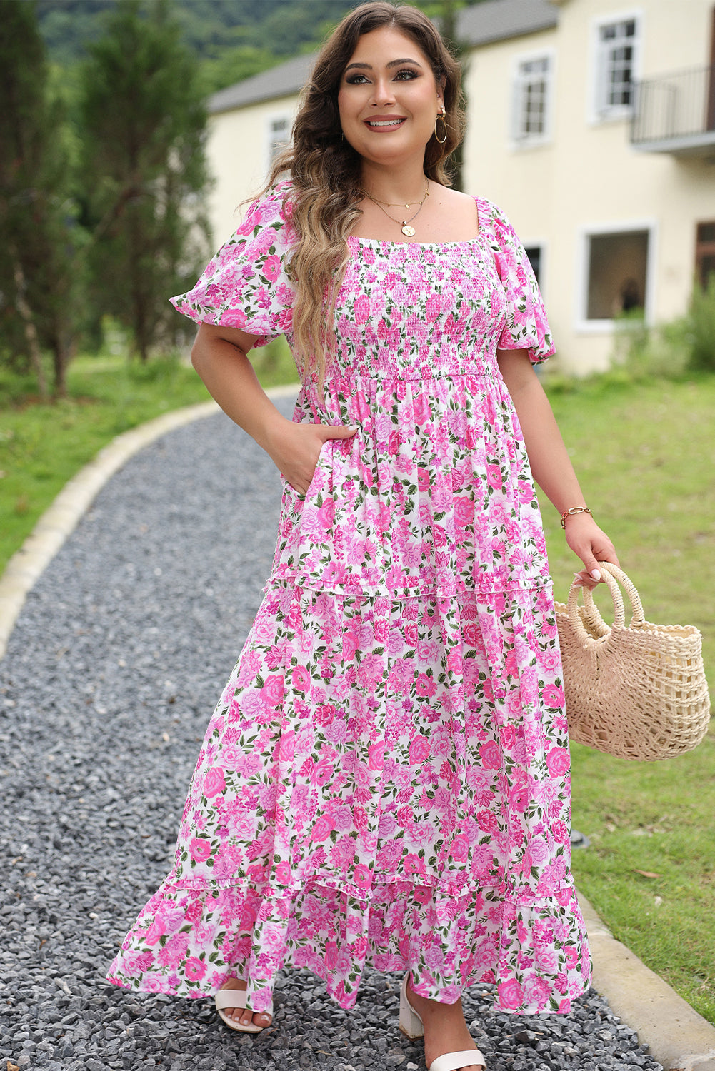 Plus Size Floral Smocked Maxi Dress