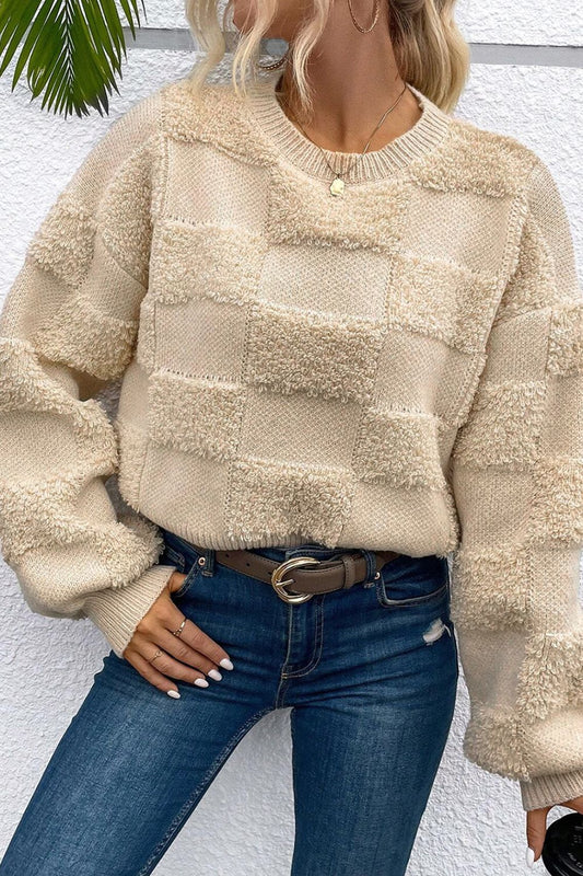 Neutral Checkered Sweater