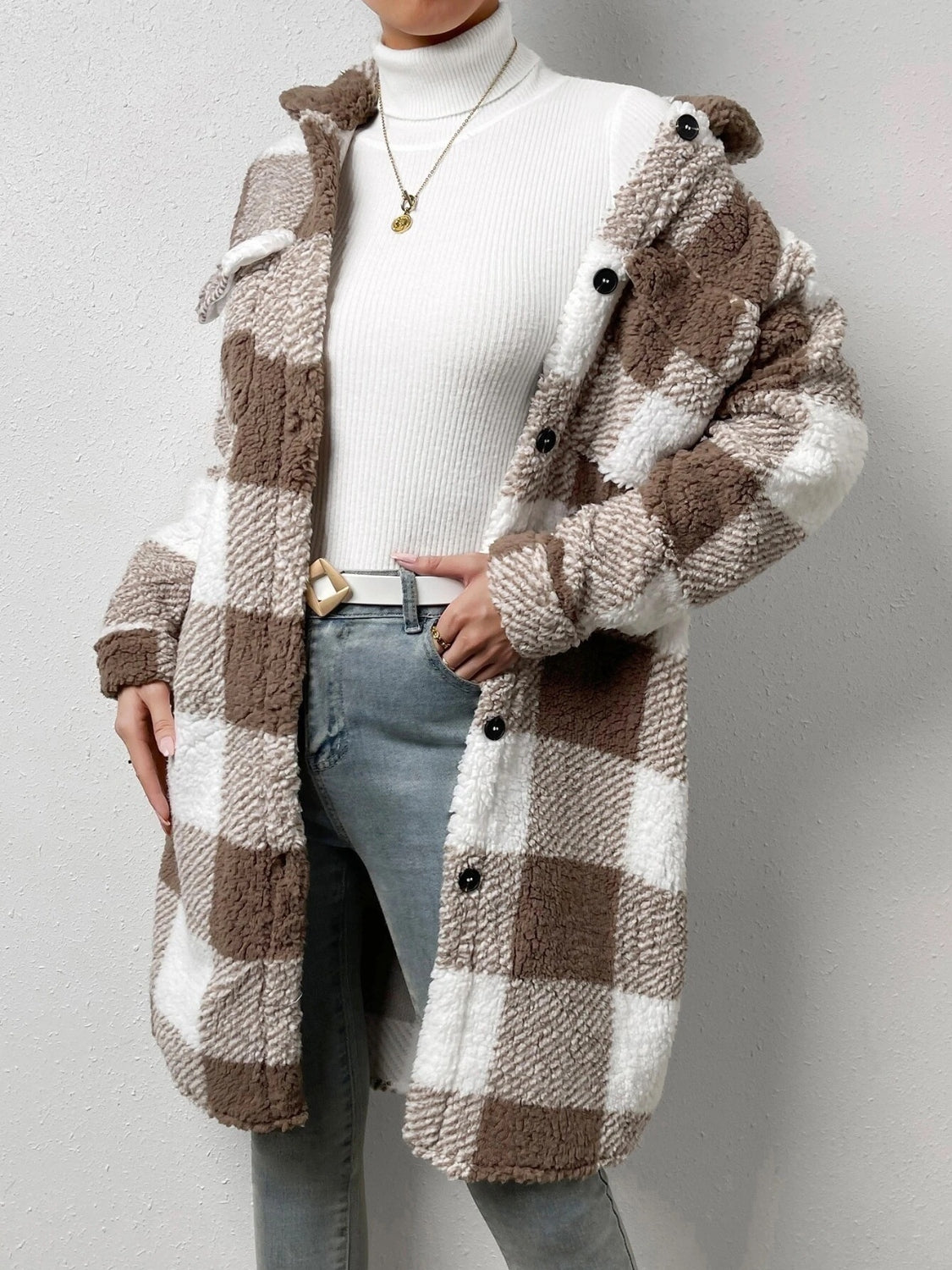 Plaid Collared Button Coat