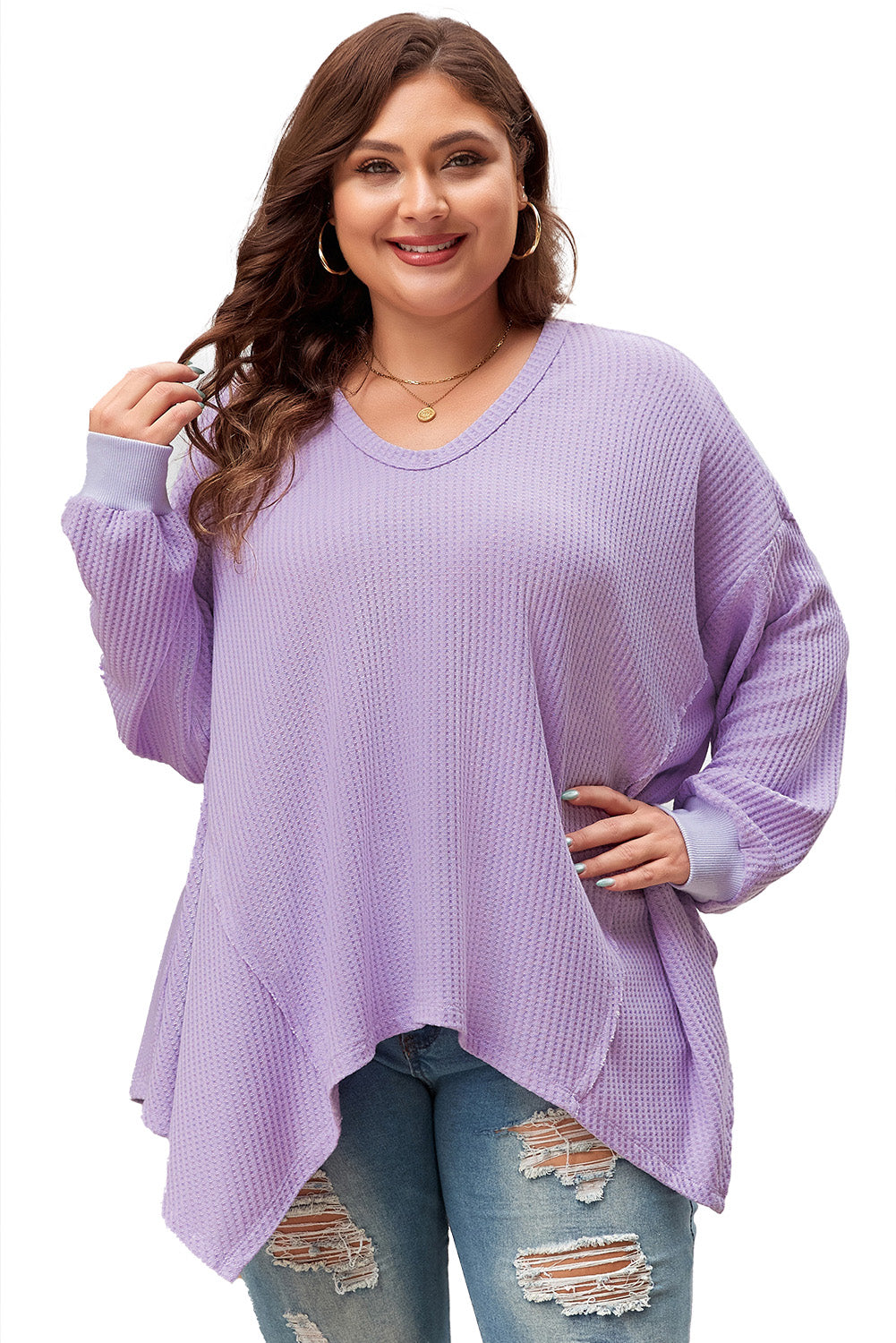 Plus Size Waffle Knit Flowy Top