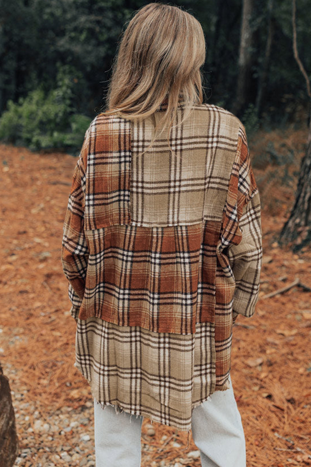 Khaki Plaid High Low Shacket