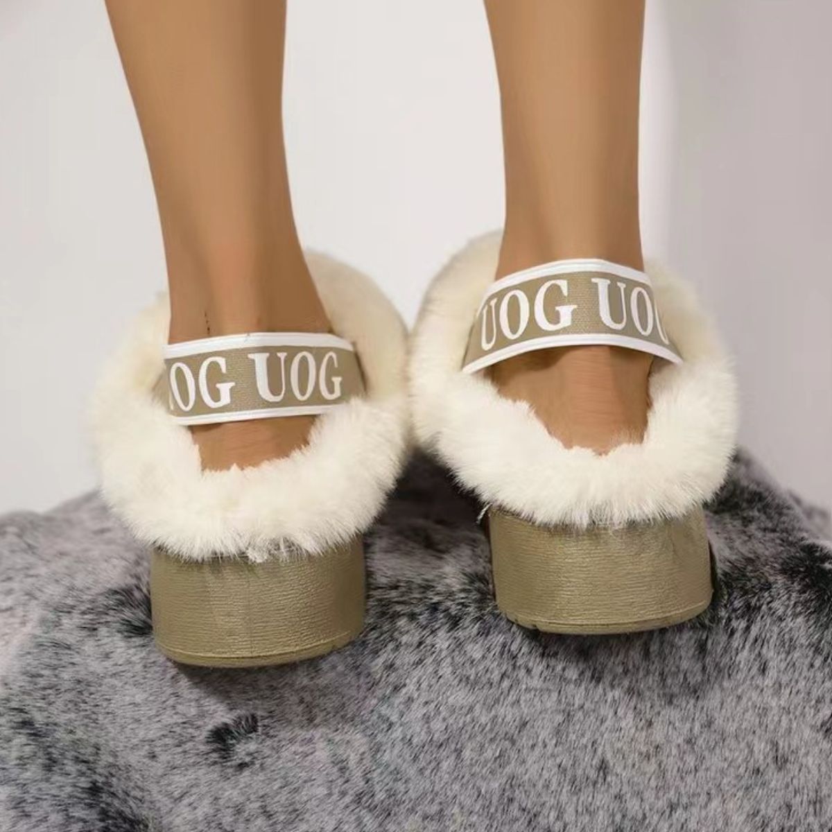 Plush Platform Slippers w/ Strap