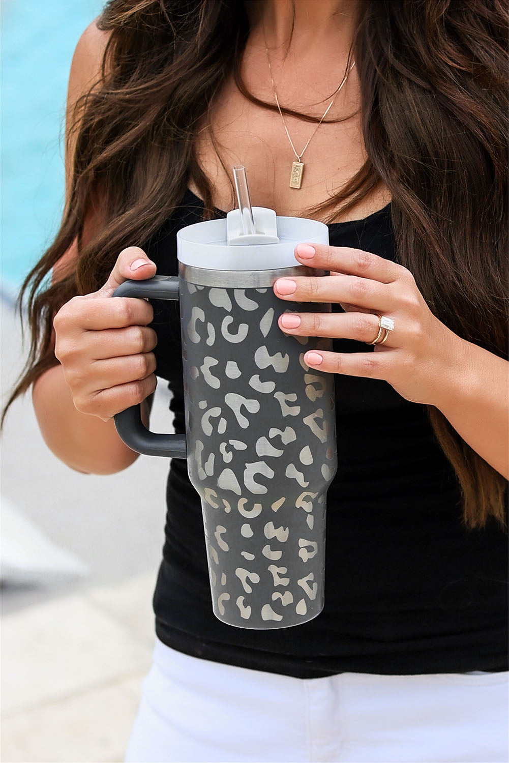 Gray Leopard Print Tumbler 40oz