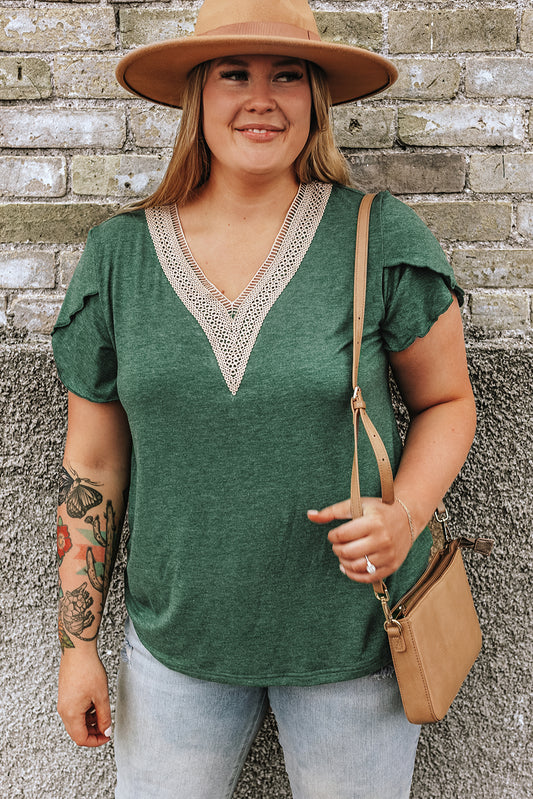 Plus Size V-Neck Draped Sleeve Blouse