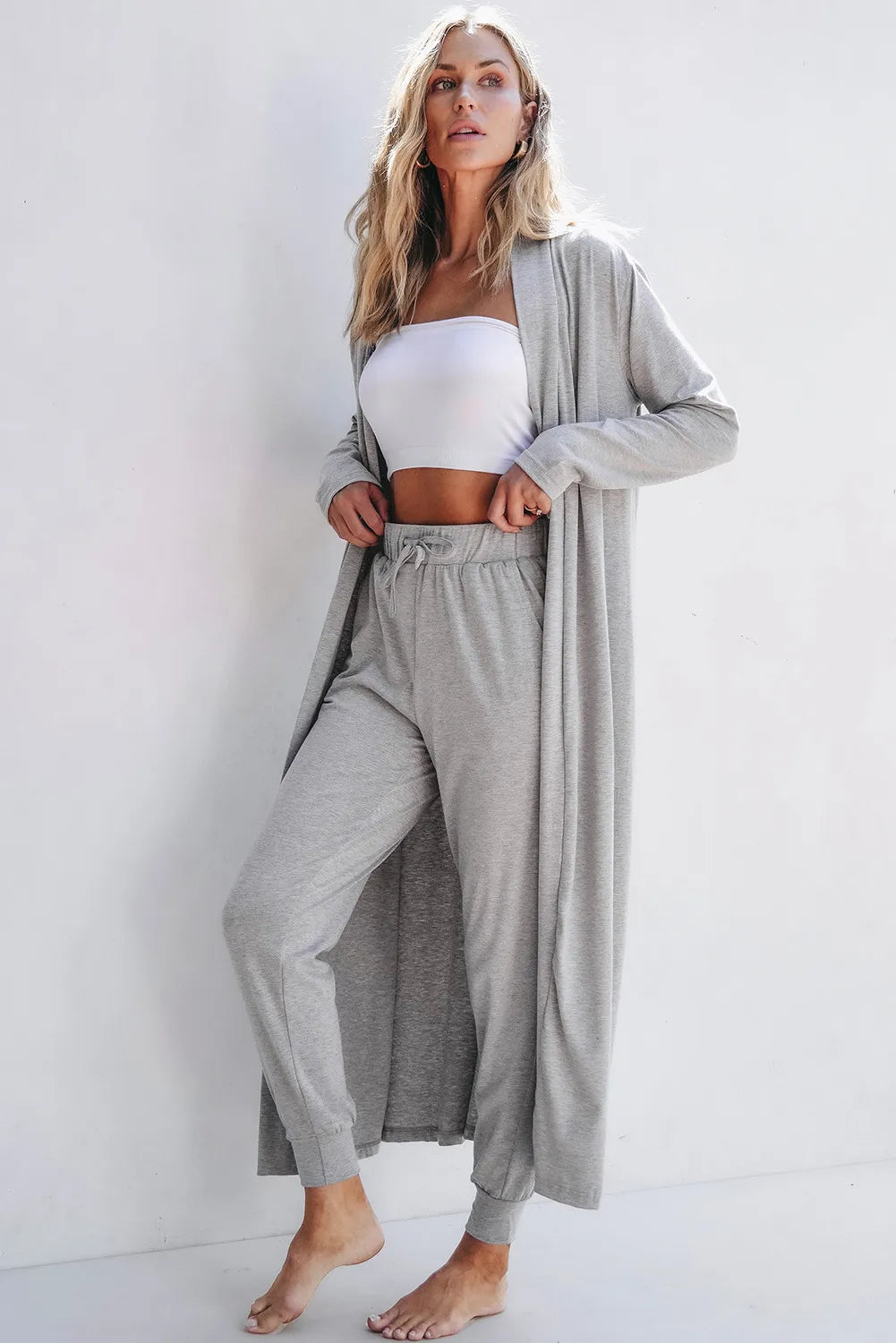 Open Front Cardigan & Pants Set