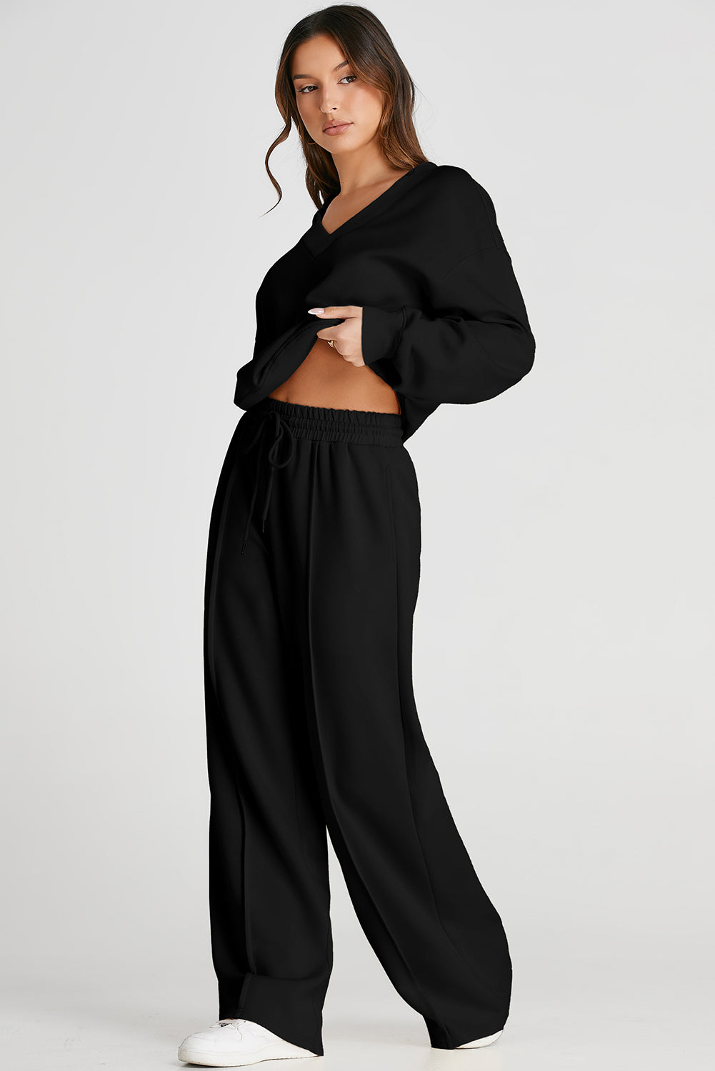 Loose V-Neck & High Waist Pants Set