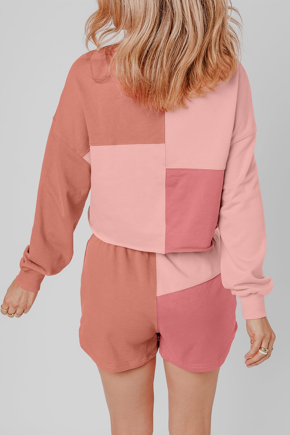 Peach Blossom Colorblock Long Sleeve & Shorts Set